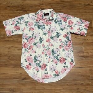 VTG Sunbelt Sportswear Women's Small Button Up Floral Linen Short Sleeve‎ Top